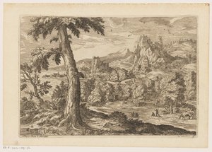 Paisaje con figuras a lo largo de un río. Paisajes después de Tiziano (título de la serie) de Moise Jean Baptiste Fouard