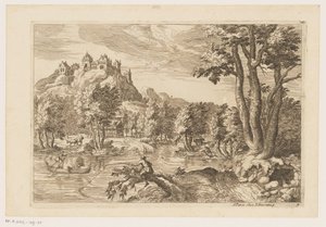 paisaje con pescadores Paisajes después de Tiziano (título de la serie) de Moise Jean Baptiste Fouard
