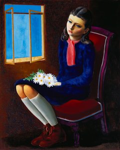Una joven sentada con Marguerites