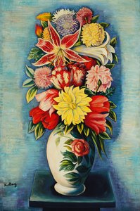 Flores: Dalias, Tulipanes y Lirios; Bouquet de Fleurs: Dalias, Tulipanes, Lirios y Liliums de Moise Kisling