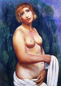 Desnudo con drapeado blanco; Nu au drap blanc, siglo XX (óleo sobre lienzo, enmarcado)