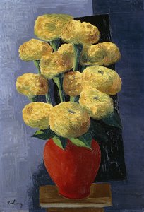 Flores amarillas en un jarrón rojo; Fleurs Jaunes dans un Vase Rouge de Moise Kisling