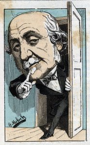 Retrato de Albert, Duque de Broglie (1821-1901), historiador y político francés en "Le Trombinoscope" por Touchatout, caricatura de B. Moloch de 1882. Colección privada. de Moloch