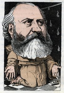 Retrato de Charles Gounod (1818-1893), compositor francés en “Le Trombinoscope” por Touchatout, caricatura de B. Moloch de 1882 (1849-1909). Colección privada.