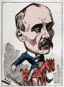 Retrato de Georges Clemenceau (1841-1929) político en “Le Trombinoscope” de Touchatout, caricatura de B. Moloch de 1882 (1849-1909). Colección privada de Moloch