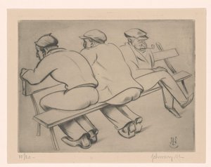 Tres hombres en un banco de Mommie Schwarz (signed by artist)