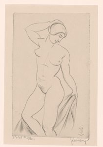 Mujer desnuda con la mano en la cabeza
