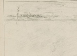 Paisaje marino con muelle y figura en la línea de marea de Monogrammist DS (tekenaar)