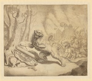 El león holandés pide ayuda a Guillermo III, 1672 de Monogrammist ESB (tekenaar) (signed by artist)