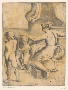 Venus con dos putti de Monogrammist FP (Italië; 16e eeuw)