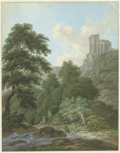 Paisaje con pescador de Monogrammist FWH (possibly)