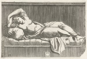 Cleopatra semidesnuda acostada en la cama de Monogrammist HTA