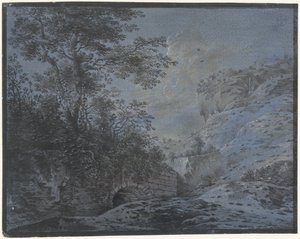 Paisaje vespertino con una ruina cubierta de vegetación de Monogrammist IAR of IAP