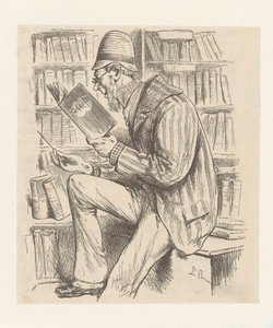 Hombre en una librería de Monogrammist LB (Duitsland 19e eeuw)