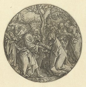 Cristo se despide de María de Monogrammist L (graveur, Nederland)
