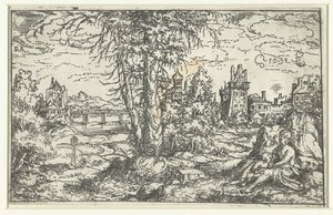 paisaje con mujer y niño de Monogrammist PS (Duitsland)