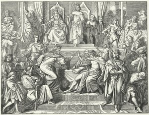 El Sangerkrieg, un concurso entre juglares en el castillo de Wartburg en Turingia en 1207 de Moritz Ludwig von Schwind