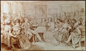 El compositor Franz Schubert acompaña al tenor Johann Michael Vogl en una velada musical en la casa del Barón von Spaun de Moritz Ludwig von Schwind