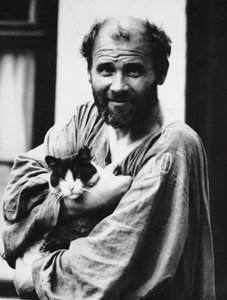 Gustav Klimt con un gato, 1911 de Moritz Nähr