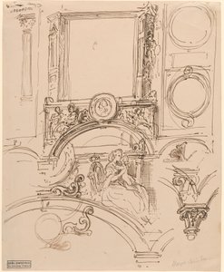 Detalles Arquitectónicos para una Decoración de Pared con la Emperatriz María Teresa Abrazando al Joven Wolfgang Amadeus Mozart de Moritz Ludwig von Schwind