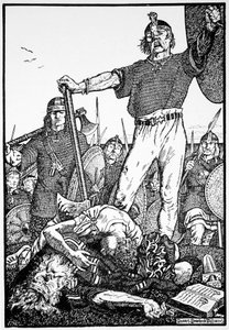 Muerte de Brian Boru en la Batalla de Clontarf, Irlanda, 1014