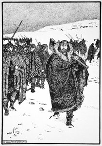 Murtough en su viaje con el Rey de Munster encadenado, 941