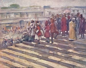 En los Escalones de la Mezquita Jumma, 1903 de Mortimer L Menpes