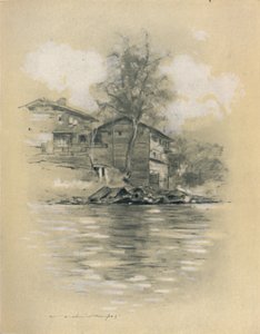 Vivienda junto al río en Srinagar, 1903 de Mortimer L Menpes