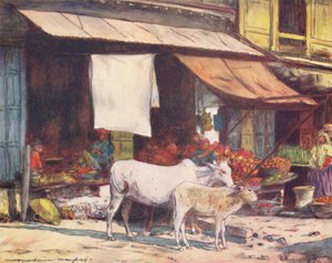 Un rincón del mercado de frutas, Delhi de Mortimer Ludington Menpes