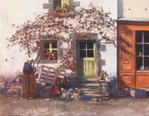 Una cabaña en Rochefort-en-Terre (litografía en color) de Mortimer Ludington Menpes