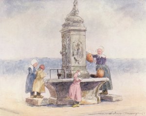 En la fuente, Concarneau (litografía en color) de Mortimer Ludington Menpes