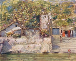 En los escalones del río en Agra, 1905 de Mortimer Ludington Menpes