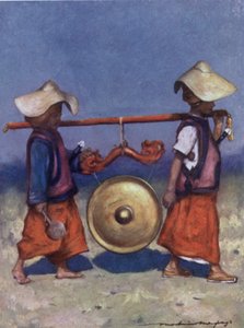 Retenedores Shan llevando Gong de Bronce