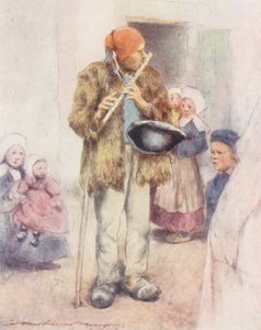 The Blind Piper (litografía en color) de Mortimer Ludington Menpes