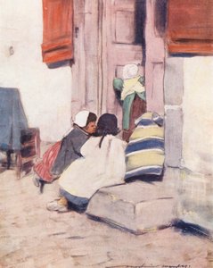 Niños del mundo: Bretón, tienda de juegos (litografía en color) de Mortimer Ludington Menpes