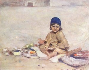 Niños del mundo: Cashmere, Sitting Still (litografía en color) de Mortimer Ludington Menpes