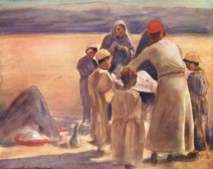 Los niños del mundo: Lección de geografía (litografía en color) de Mortimer Ludington Menpes