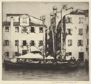 Barcos en un canal, isla veneciana de Mortimer Menpes
