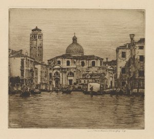 Gran Canal que muestra la Torre de Santa Geremia de Mortimer Menpes