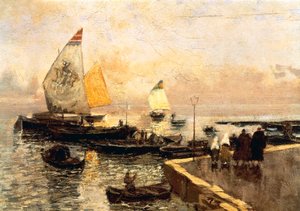 Barcos carboneros en Chioggia, de Mose Bianchi (1840-1904). de Mose Bianchi