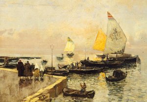 Barcos carboneros en Chioggia, de Mose Bianchi (1840-1904). de Mose Bianchi
