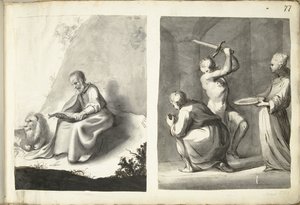 San Jerónimo en el desierto y decapitación de Juan Bautista de Moses ter Borch (signed by artist)