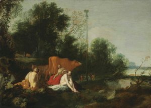 Alemán: Pan und Nymphen beim Baden Paisaje con sátiro, ninfas y ganado