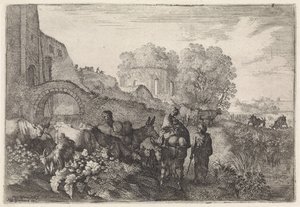 paisaje con viajeros Paisajes arcádicos (título de la serie) de Moyses van Wtenbrouck