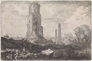 Paisaje con dos obeliscos y la 
