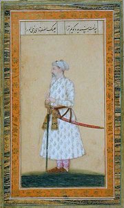Un príncipe con una espada, del Pequeño Álbum Clive de Mughal School