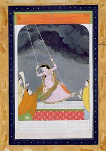 Una dama en un columpio, Kangra, colinas de Punjab c.1790 de Mughal School