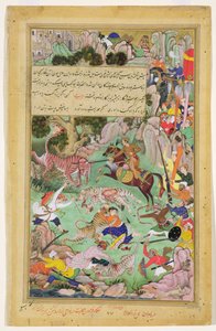 Akbar cazando tigres cerca de Nawar, Gwalior, en 1561