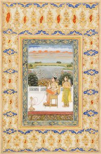 Página de álbum: Gulbadan Begum fumando en una terraza, Delhi, c.1800 de Mughal School