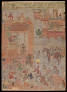 Anushirvan pone los cimientos de Ctesifonte en una hora auspiciosa, Folio de manuscrito, c. 1560-1565 de Mughal School